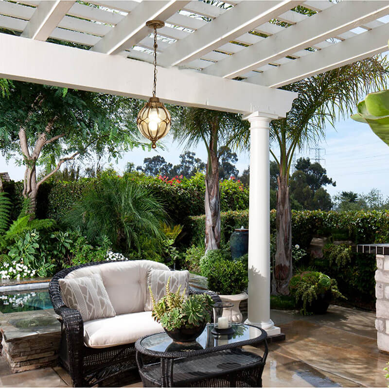 Alden Globe Porch Pendant, Black Glass Globe Hanging Outdoor Ceiling Light for Porch, Entryway & Pergola