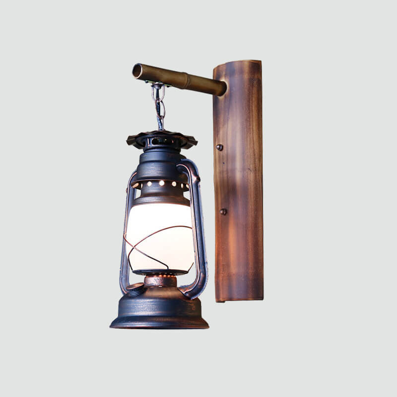 Barrow Stable Lantern Sconce, Rustic Wood & Iron Indoor Wall Light for Hallway, Farmhouse & Boot Room