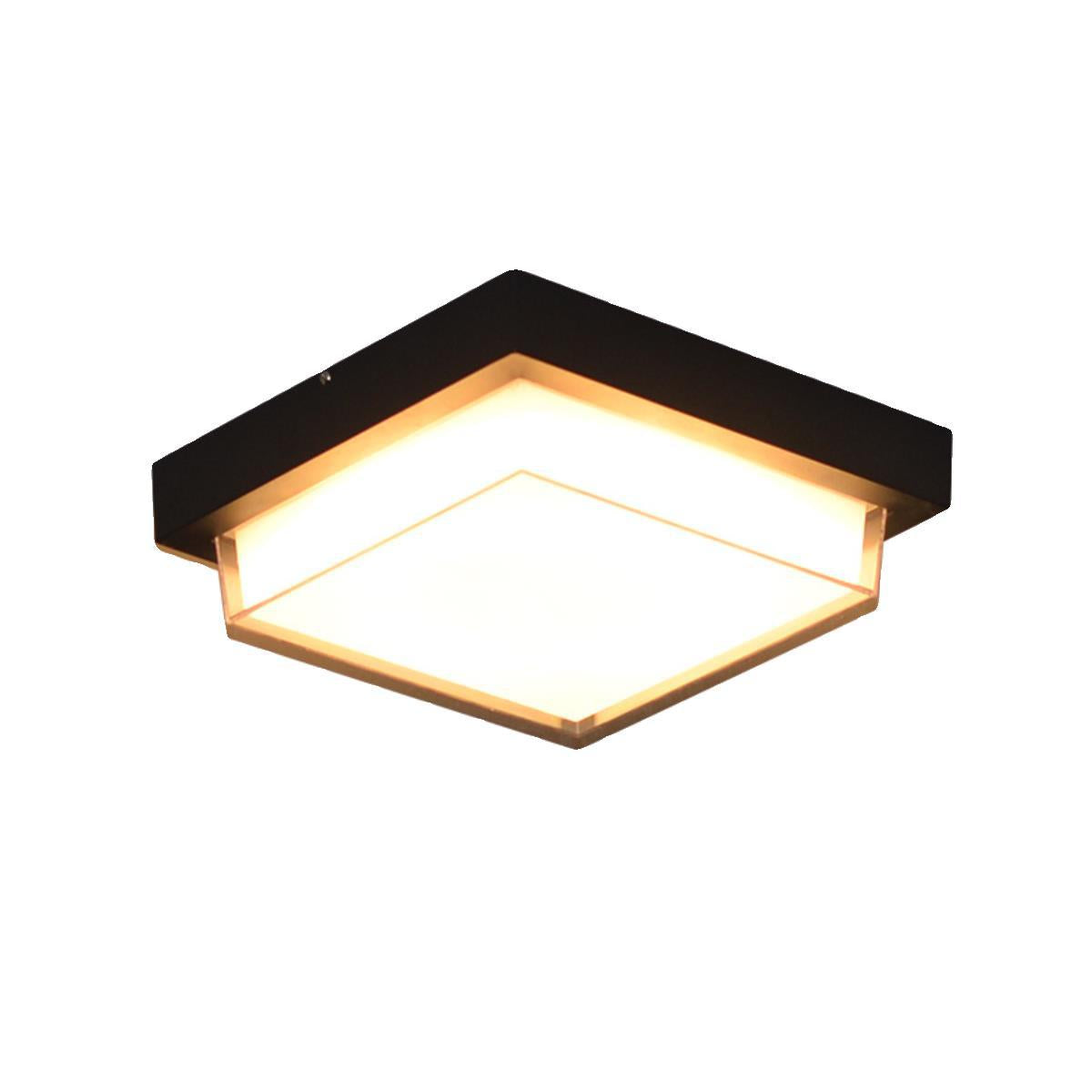 Marsden Square Ceiling Light, Black IP65 Waterproof LED Outdoor Flush Mount for Porch, Carport & Garage
