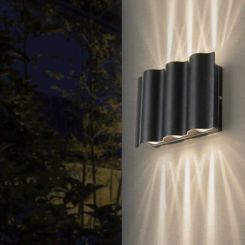 Crest Wave Wall Light, Black IP65 Waterproof Multi Beam LED Outdoor Sconce for Brick, Stone & Garden Wall