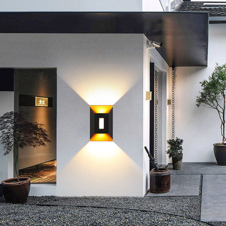 Aldridge Gold Trim Wall Light, Black Gold IP65 Waterproof LED Twin Beam Outdoor Sconce for Modern Facade