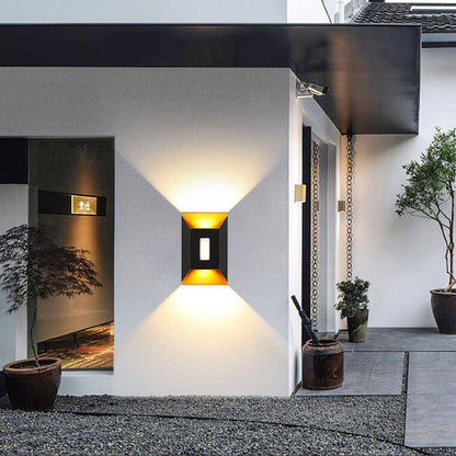 Aldridge Gold Trim Wall Light, Black Gold IP65 Waterproof LED Twin Beam Outdoor Sconce for Modern Facade