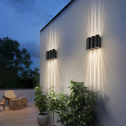 Crest Wave Wall Light, Black IP65 Waterproof Multi Beam LED Outdoor Sconce for Brick, Stone & Garden Wall