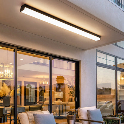 Denby Long Ceiling Light, Black IP65 Waterproof LED Outdoor Flush Mount for Carport, Porch & Covered Walkway