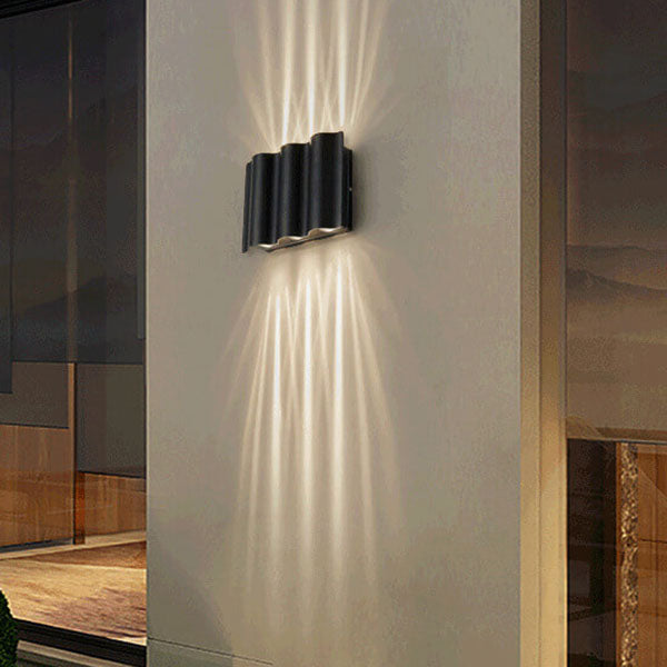 Crest Wave Wall Light, Black IP65 Waterproof Multi Beam LED Outdoor Sconce for Brick, Stone & Garden Wall