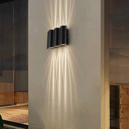 Crest Wave Wall Light, Black IP65 Waterproof Multi Beam LED Outdoor Sconce for Brick, Stone & Garden Wall