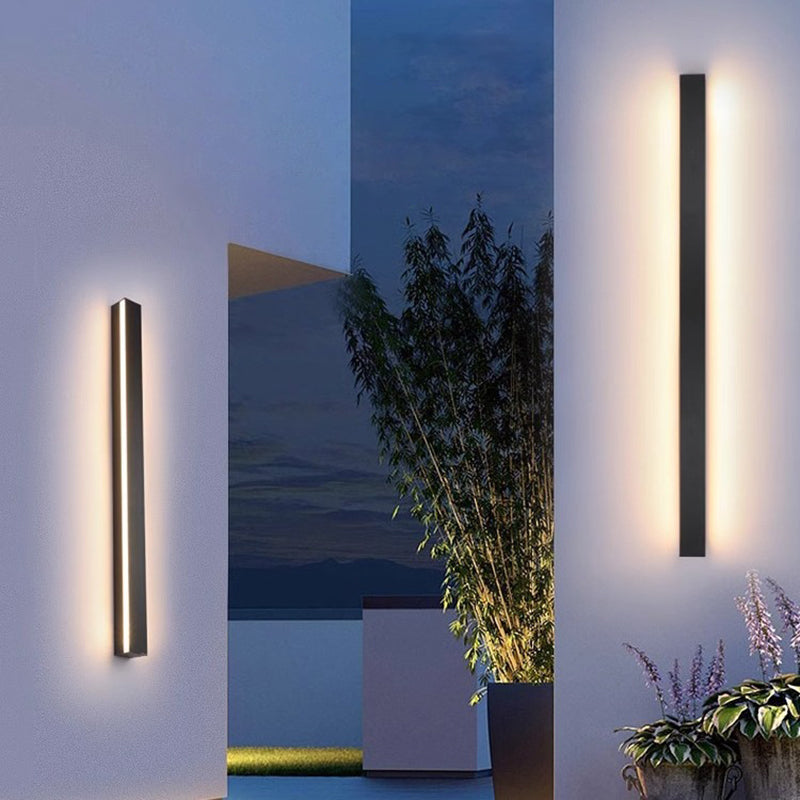 Langley Long Bar Wall Light, Slim Black IP65 Waterproof LED Outdoor Sconce for Facade, Garage & Column