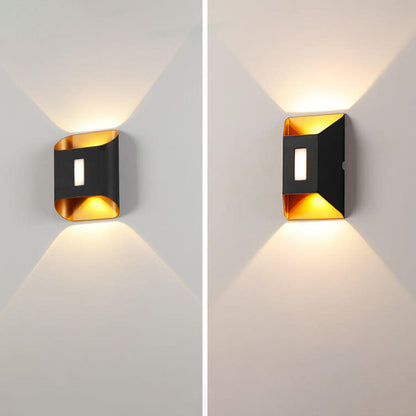 Aldridge Gold Trim Wall Light, Black Gold IP65 Waterproof LED Twin Beam Outdoor Sconce for Modern Facade