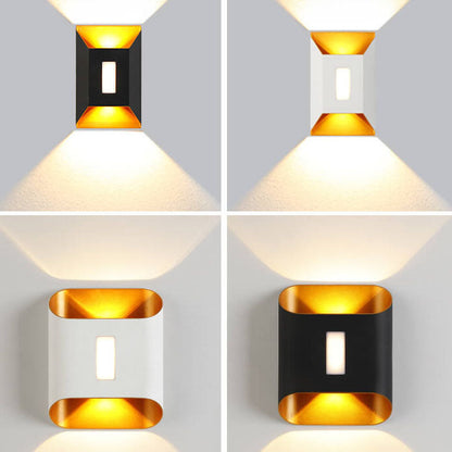 Aldridge Gold Trim Wall Light, Black Gold IP65 Waterproof LED Twin Beam Outdoor Sconce for Modern Facade
