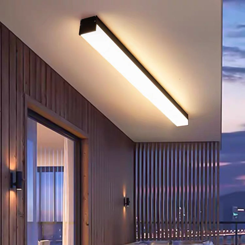 Denby Long Ceiling Light, Black IP65 Waterproof LED Outdoor Flush Mount for Carport, Porch & Covered Walkway