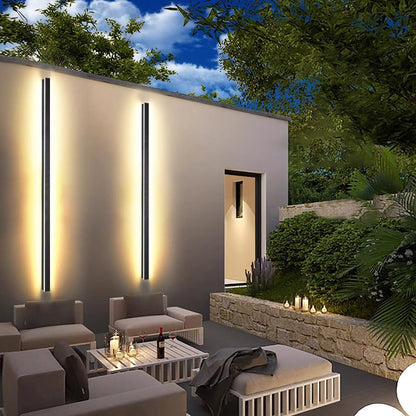Langley Long Bar Wall Light, Slim Black IP65 Waterproof LED Outdoor Sconce for Facade, Garage & Column