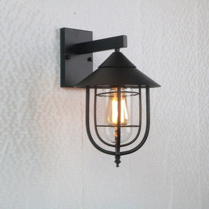 Foundry Iron Lantern Sconce, Large Black Bronze Glass Vintage Wall Lantern for Barn, Workshop & Porch
