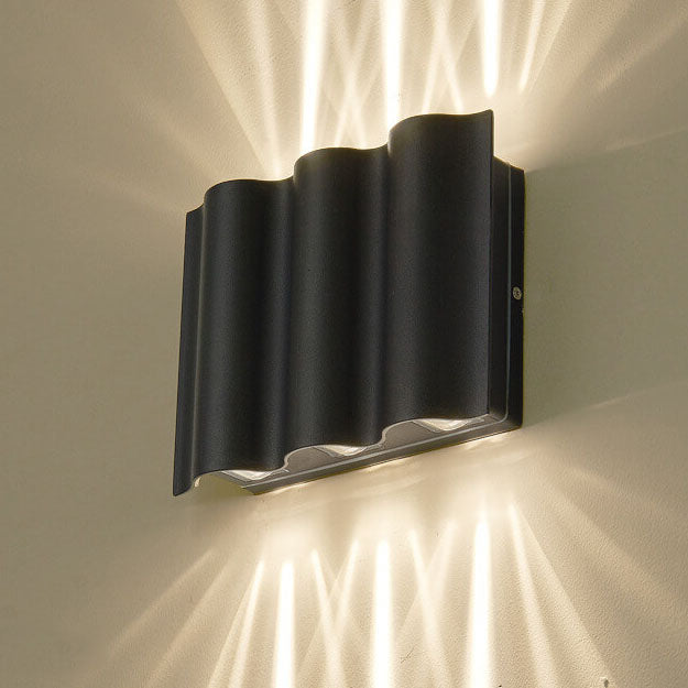 Crest Wave Wall Light, Black IP65 Waterproof Multi Beam LED Outdoor Sconce for Brick, Stone & Garden Wall