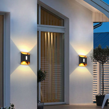 Aldridge Gold Trim Wall Light, Black Gold IP65 Waterproof LED Twin Beam Outdoor Sconce for Modern Facade