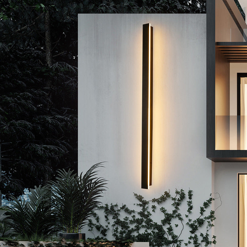 Langley Long Bar Wall Light, Slim Black IP65 Waterproof LED Outdoor Sconce for Facade, Garage & Column