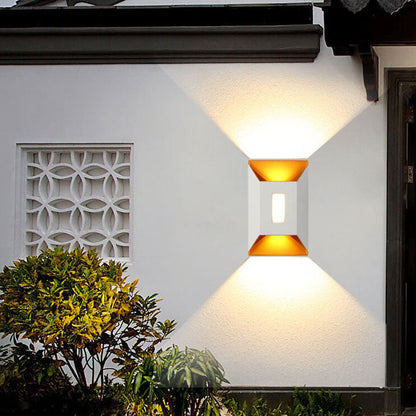 Aldridge Gold Trim Wall Light, Black Gold IP65 Waterproof LED Twin Beam Outdoor Sconce for Modern Facade