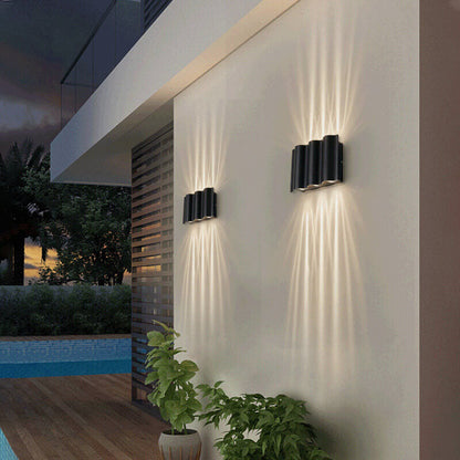 Crest Wave Wall Light, Black IP65 Waterproof Multi Beam LED Outdoor Sconce for Brick, Stone & Garden Wall