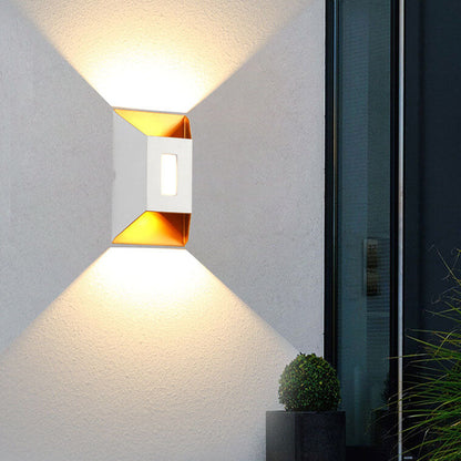 Aldridge Gold Trim Wall Light, Black Gold IP65 Waterproof LED Twin Beam Outdoor Sconce for Modern Facade