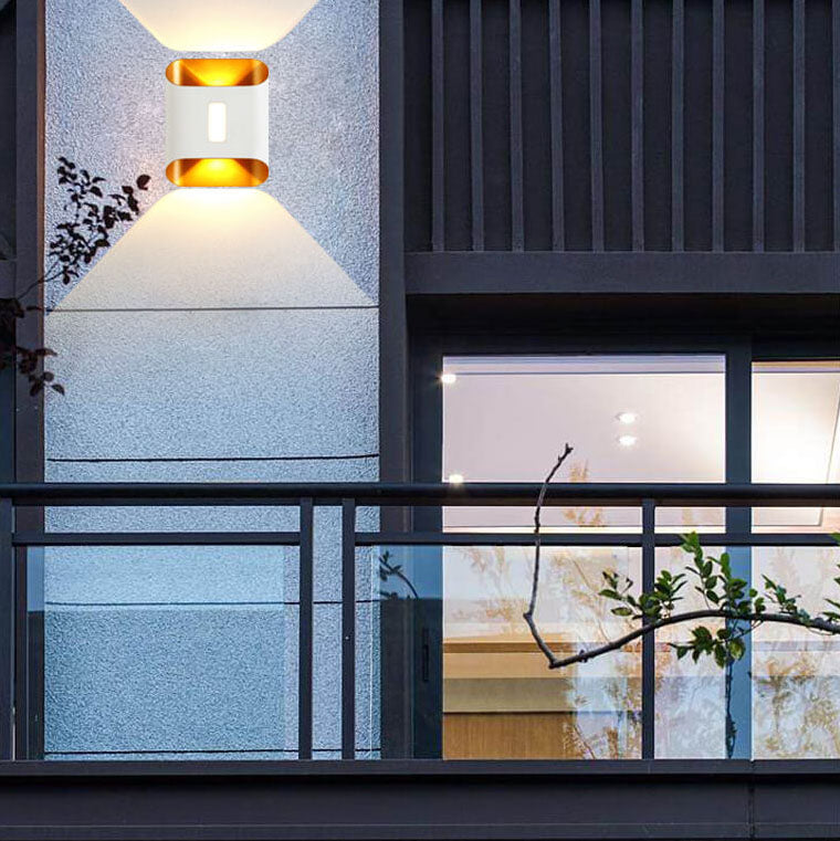 Aldridge Gold Trim Wall Light, Black Gold IP65 Waterproof LED Twin Beam Outdoor Sconce for Modern Facade