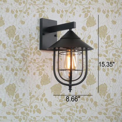 Foundry Iron Lantern Sconce, Large Black Bronze Glass Vintage Wall Lantern for Barn, Workshop & Porch