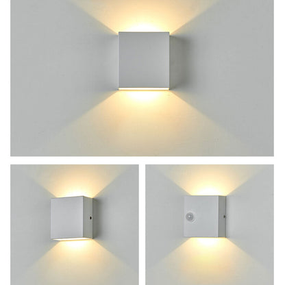 Bramley Cube Wall Sconce, Black White IP65 Waterproof LED Up Down Outdoor Light for Back Door, Garage & Side Passage