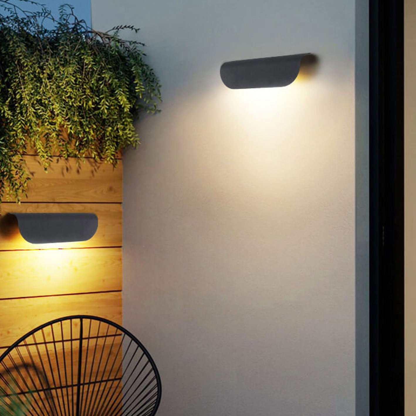 Arden Curved Wall Light, Wide Black IP65 Waterproof LED Outdoor Wall Sconce for Garage Door & Garden Wall