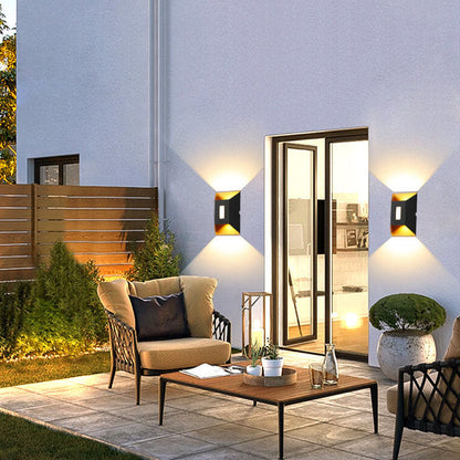 Aldridge Gold Trim Wall Light, Black Gold IP65 Waterproof LED Twin Beam Outdoor Sconce for Modern Facade