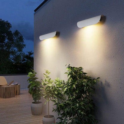 Arden Curved Wall Light, Wide Black IP65 Waterproof LED Outdoor Wall Sconce for Garage Door & Garden Wall