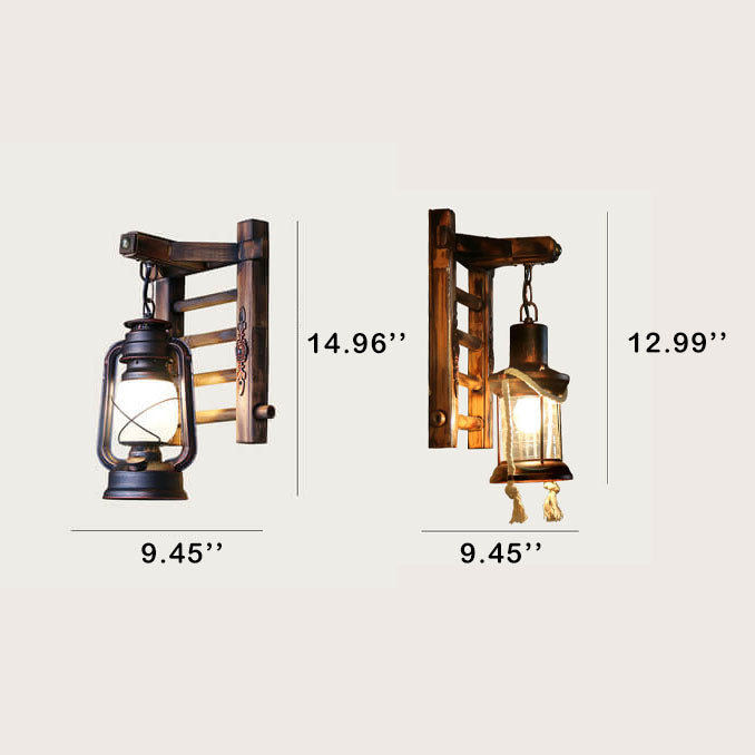 Corran Bamboo Kerosene Style Lantern, Copper Bamboo & Glass Indoor Wall Light for Hallway & Stairway