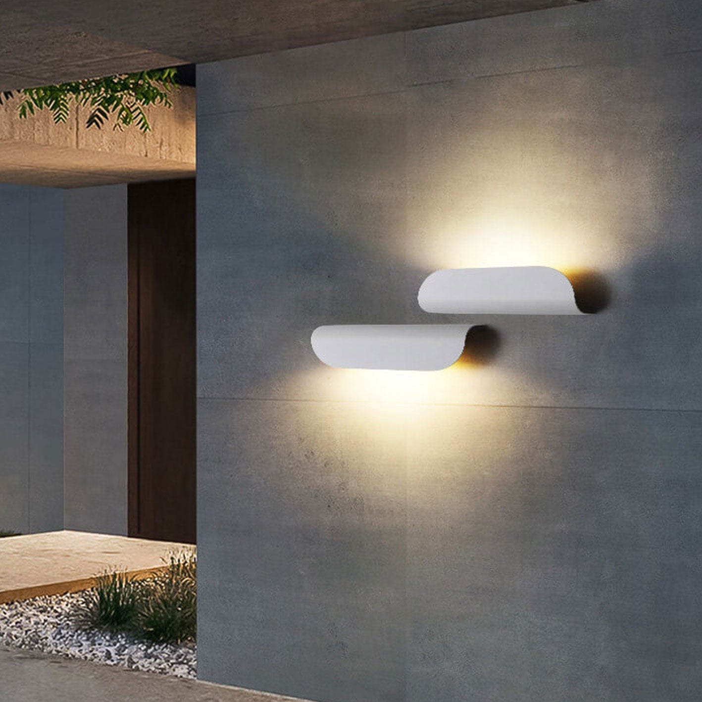 Arden Curved Wall Light, Wide Black IP65 Waterproof LED Outdoor Wall Sconce for Garage Door & Garden Wall