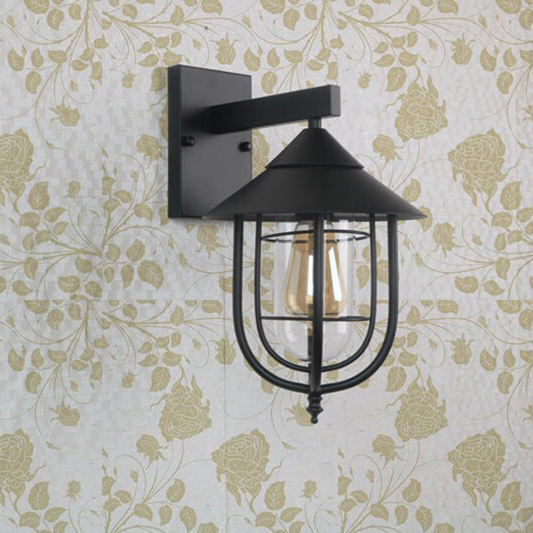 Foundry Iron Lantern Sconce, Large Black Bronze Glass Vintage Wall Lantern for Barn, Workshop & Porch