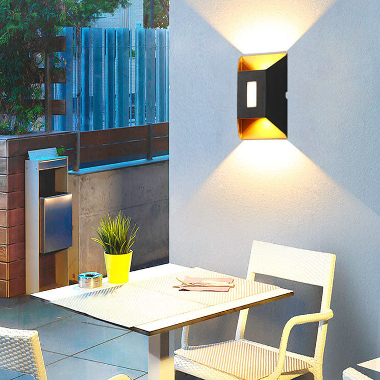 Aldridge Gold Trim Wall Light, Black Gold IP65 Waterproof LED Twin Beam Outdoor Sconce for Modern Facade