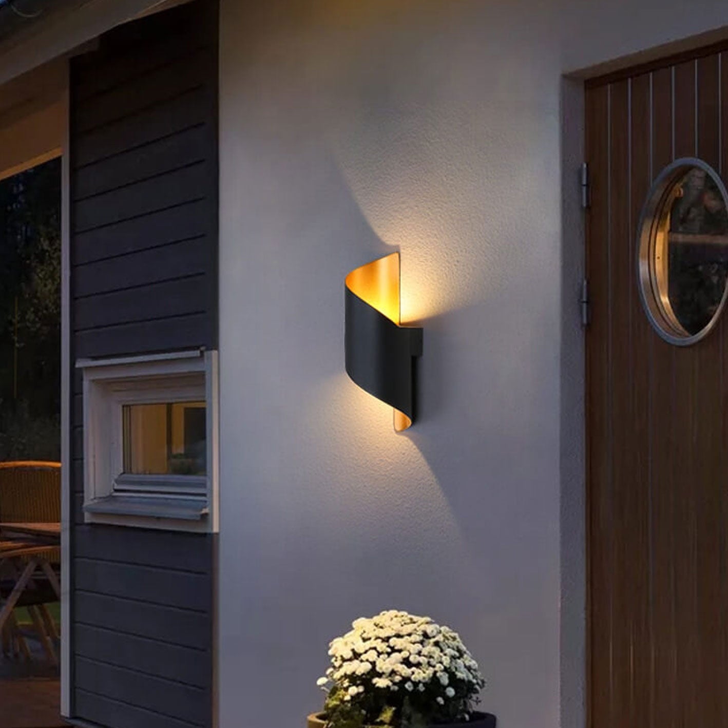 Vance Curved Column Sconce, Black Gold IP65 Waterproof LED Up Down Outdoor Wall Light for Front Door & Porch