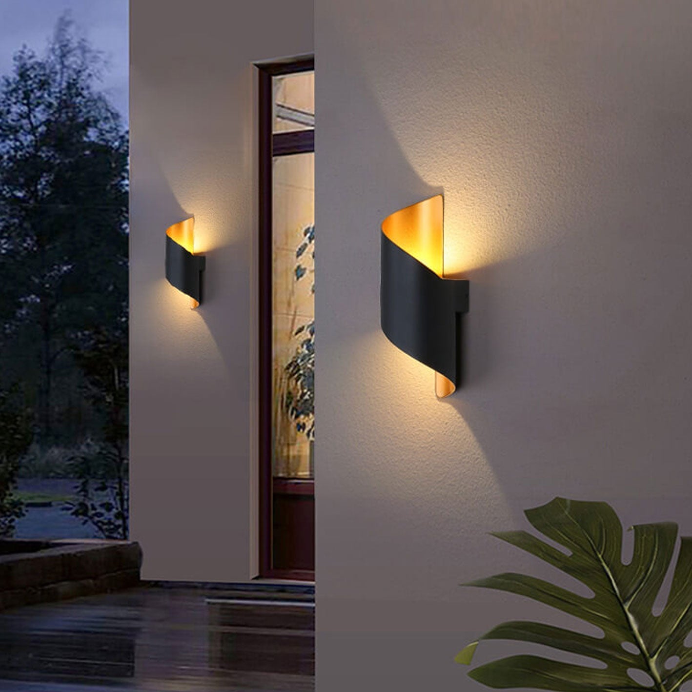 Vance Curved Column Sconce, Black Gold IP65 Waterproof LED Up Down Outdoor Wall Light for Front Door & Porch