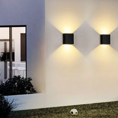 Bramley Cube Wall Sconce, Black White IP65 Waterproof LED Up Down Outdoor Light for Back Door, Garage & Side Passage