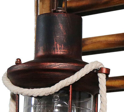 Corran Bamboo Kerosene Style Lantern, Copper Bamboo & Glass Indoor Wall Light for Hallway & Stairway