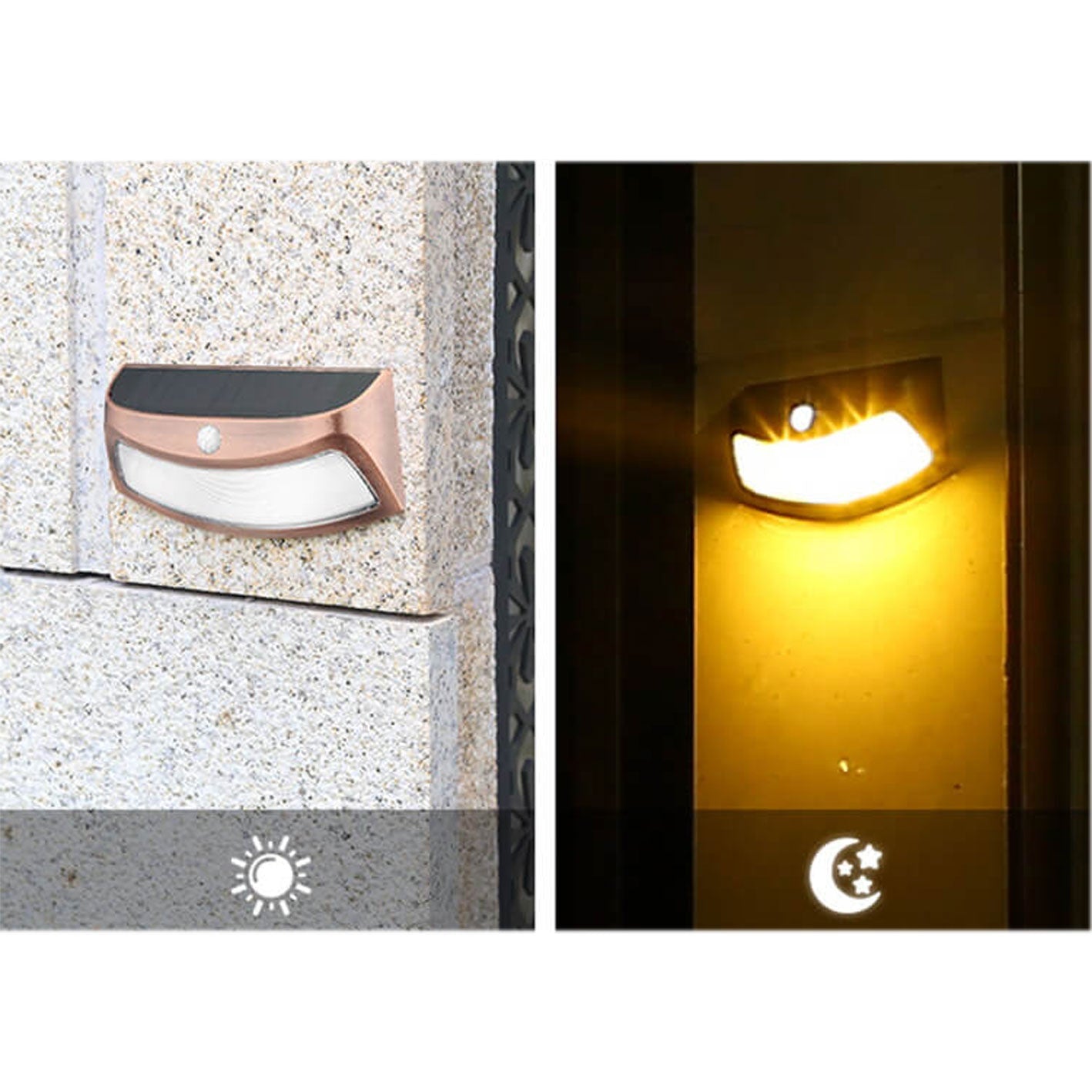 Alder Solar Motion Wall Light, Black or Rose Gold IP65 Waterproof Solar Motion Sensor Light for Gate, Shed & Garage