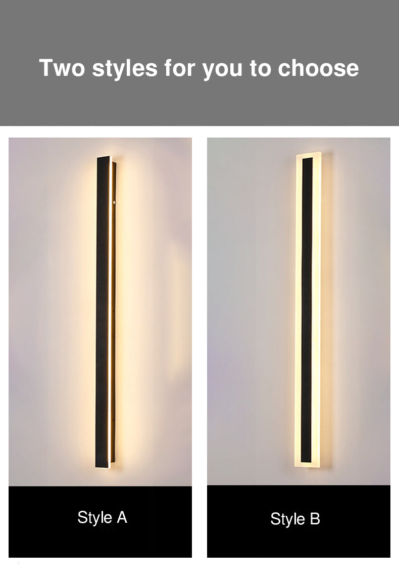 Langley Long Bar Wall Light, Slim Black IP65 Waterproof LED Outdoor Sconce for Facade, Garage & Column