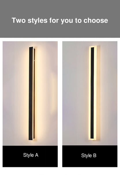 Langley Long Bar Wall Light, Slim Black IP65 Waterproof LED Outdoor Sconce for Facade, Garage & Column
