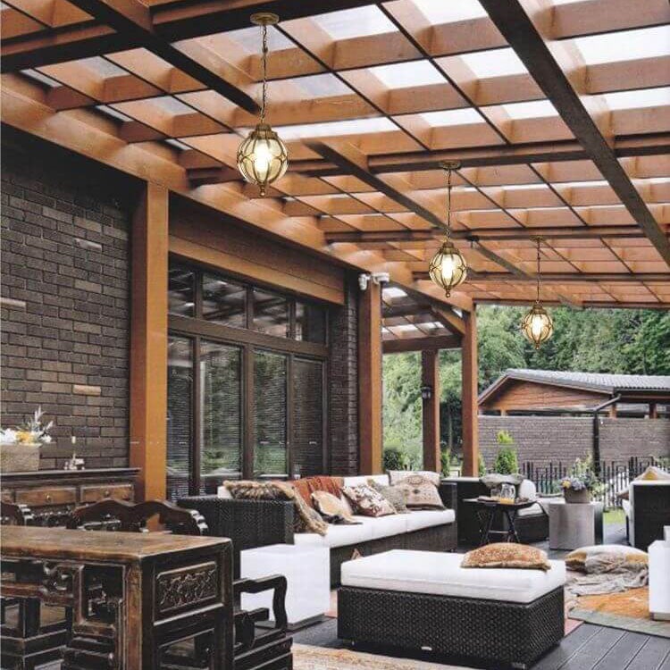Alden Globe Porch Pendant, Black Glass Globe Hanging Outdoor Ceiling Light for Porch, Entryway & Pergola