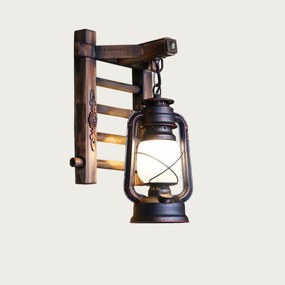 Corran Bamboo Kerosene Style Lantern, Copper Bamboo & Glass Indoor Wall Light for Hallway & Stairway