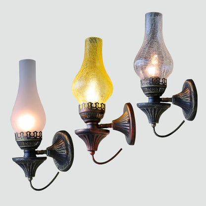 Ember Kerosene Wall Sconce, Antique Bronze Crackle Glass Indoor Wall Light for Hallway, Stairway & Dining Room