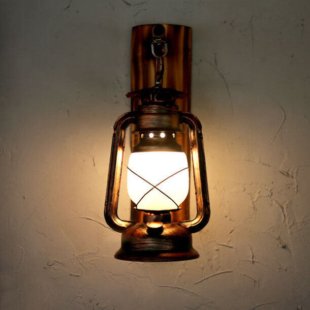 Barrow Stable Lantern Sconce, Rustic Wood & Iron Indoor Wall Light for Hallway, Farmhouse & Boot Room
