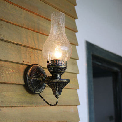 Ember Kerosene Wall Sconce, Antique Bronze Crackle Glass Indoor Wall Light for Hallway, Stairway & Dining Room