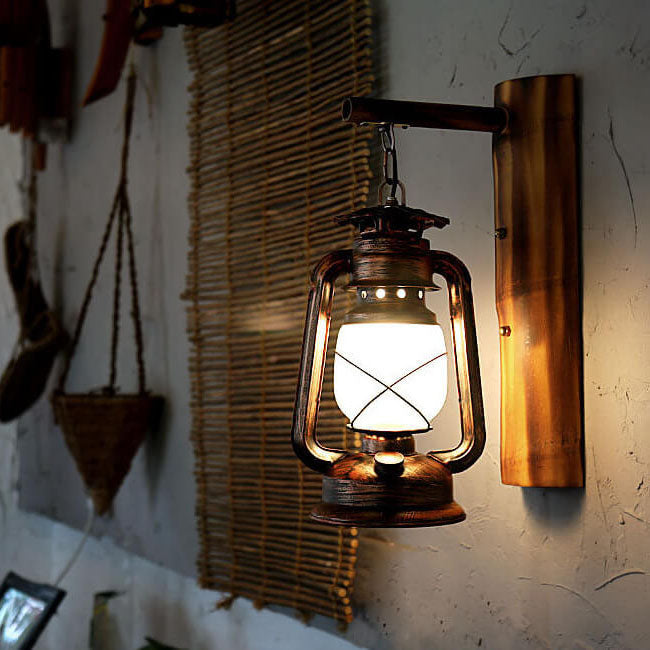 Barrow Stable Lantern Sconce, Rustic Wood & Iron Indoor Wall Light for Hallway, Farmhouse & Boot Room
