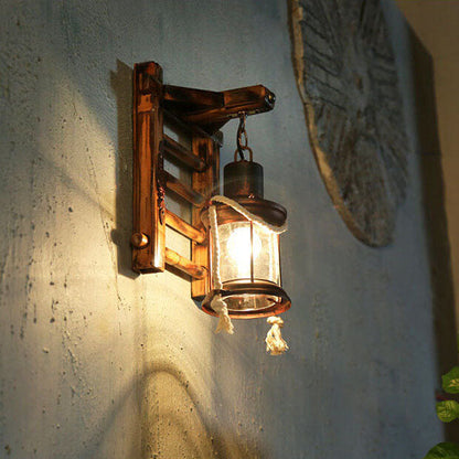 Corran Bamboo Kerosene Style Lantern, Copper Bamboo & Glass Indoor Wall Light for Hallway & Stairway