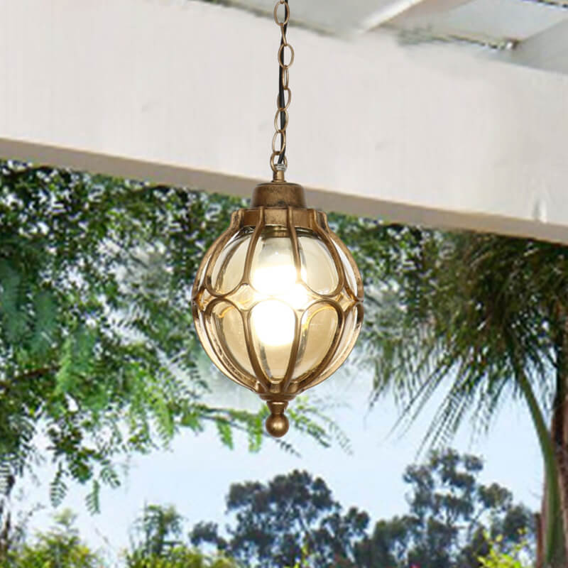 Alden Globe Porch Pendant, Black Glass Globe Hanging Outdoor Ceiling Light for Porch, Entryway & Pergola