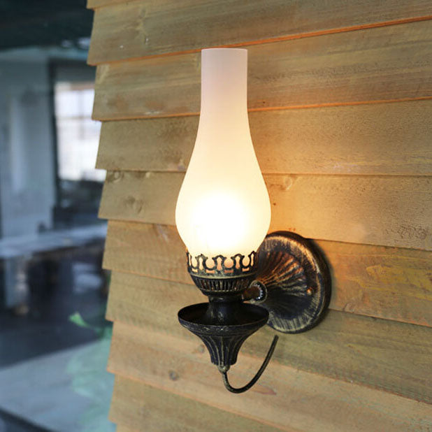 Ember Kerosene Wall Sconce, Antique Bronze Crackle Glass Indoor Wall Light for Hallway, Stairway & Dining Room