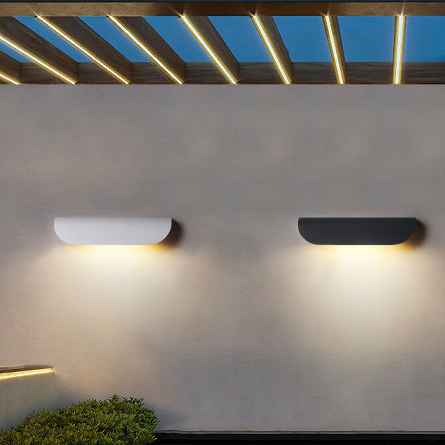 Arden Curved Wall Light, Wide Black IP65 Waterproof LED Outdoor Wall Sconce for Garage Door & Garden Wall
