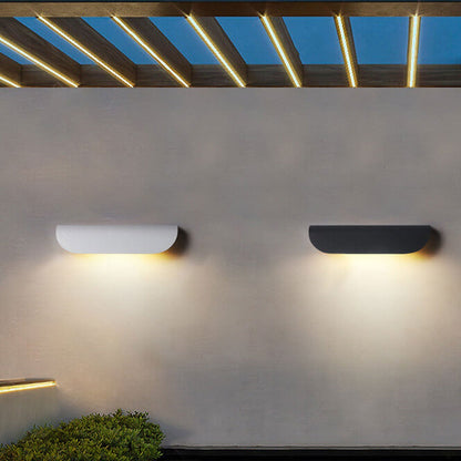 Arden Curved Wall Light, Wide Black IP65 Waterproof LED Outdoor Wall Sconce for Garage Door & Garden Wall